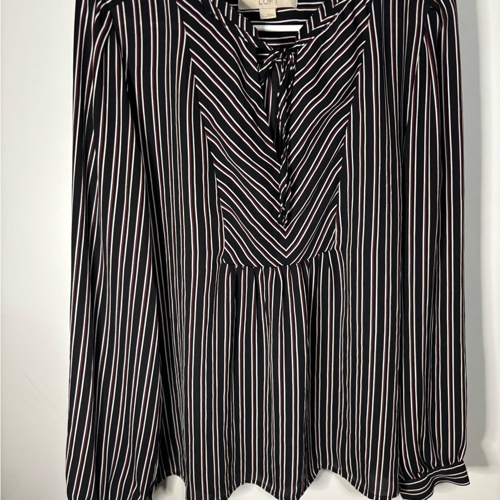 LOFT Black and White Striped Blouse